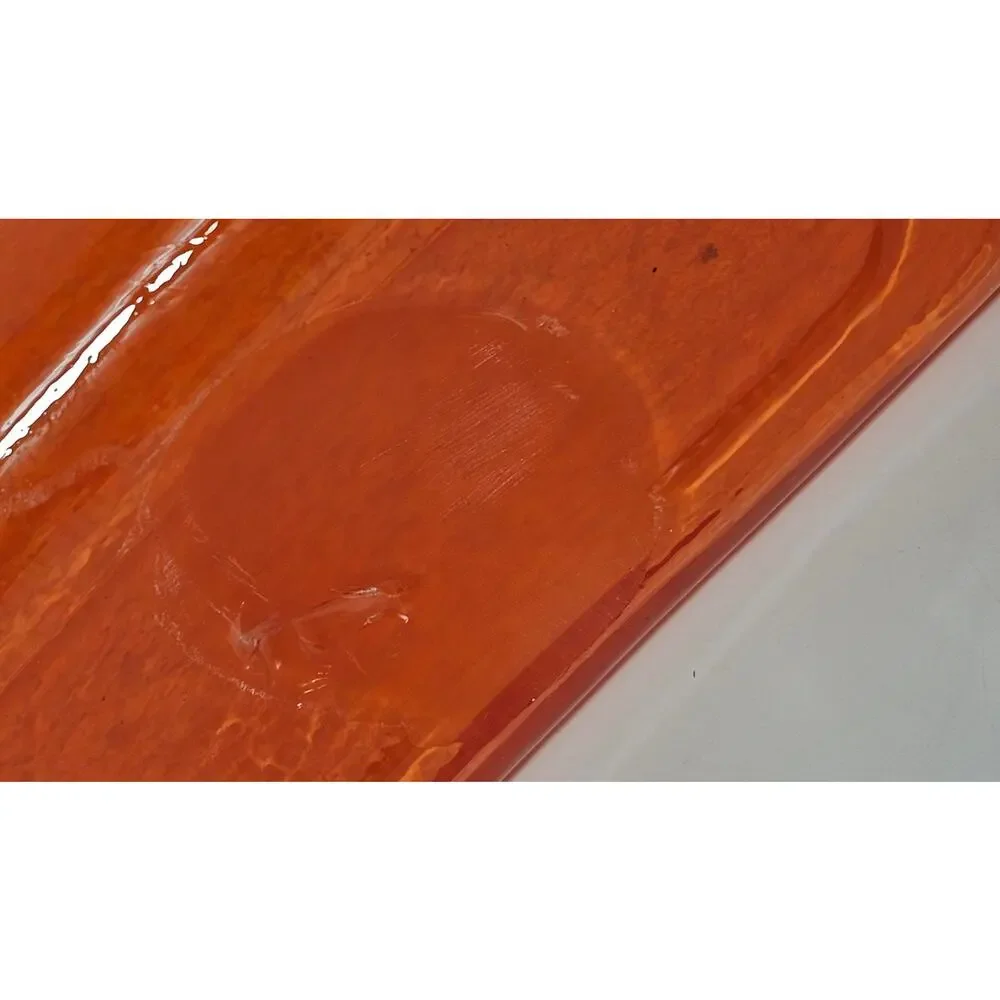 Crate & Barrel Vintage Rectangle Orange Blown Glass Vase Heavy Contemporary